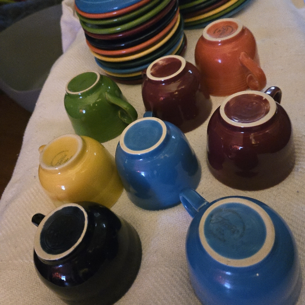 Fiestaware cups,saucers various colors
